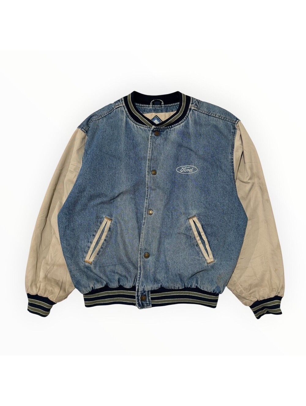 Vintage 90s Ford Mustang Bomber Jacket Size Large Button Gear For Sports Men’s